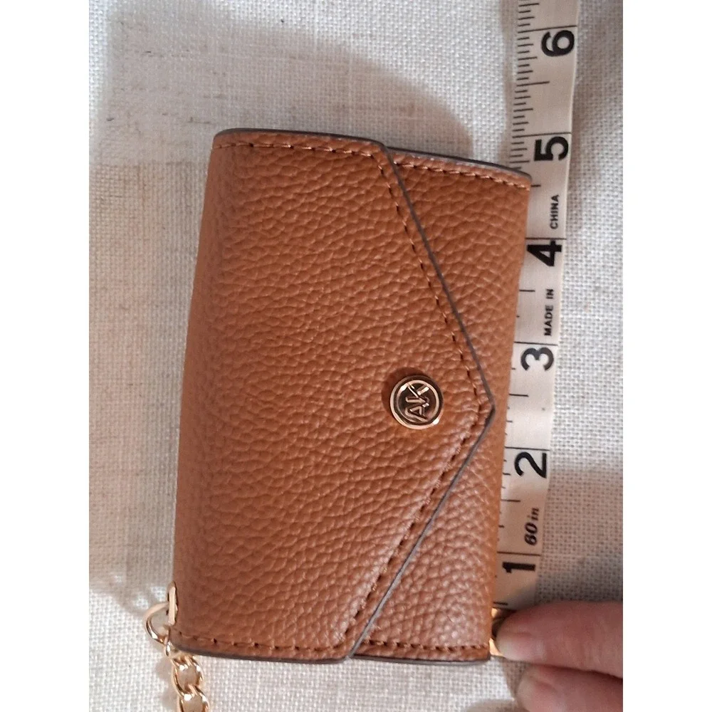 Anne Klein Cognac Brown Pebbled Card Case Mini Envelope Keychain Wallet